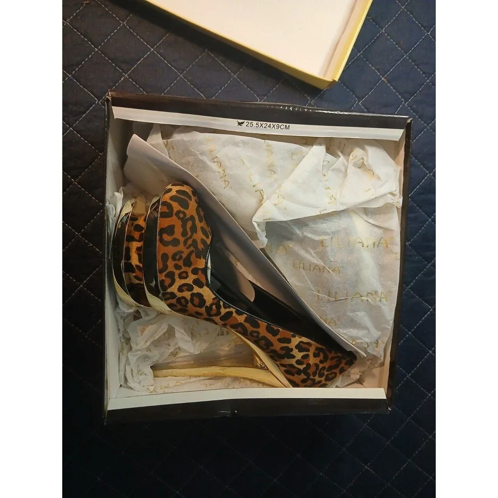 Liliana Leopard Print Platform Heels Strap Size 8